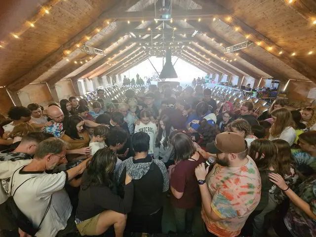 Campers together in the lodge