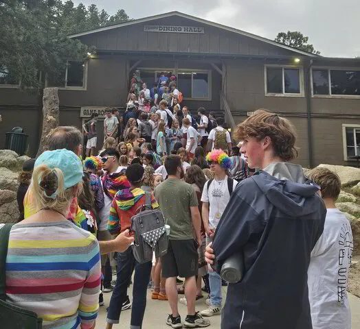 Campers gathered outside