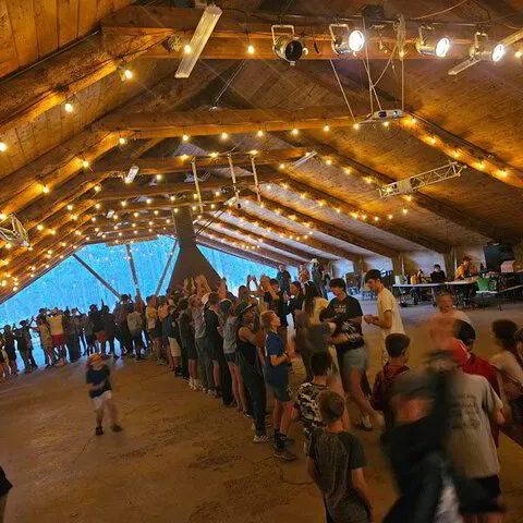 Campers gathered in the lodge
